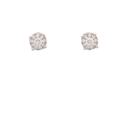 Pendientes de oro blanco de 18Kt de forma circular compuesto por un diamante central talla brillante rodeado de otros nueve (0,2