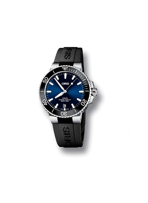 El Oris Aquis Date es un reloj de movimiento automático con reserva de marcha de 38h en caja de acero de 39,50 mm, esfera en col