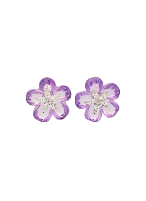 Pendientes exclusivos de amatista natural de calidad extra en forma de flor con un peso total de 11,07 ct, con montura de oro bl