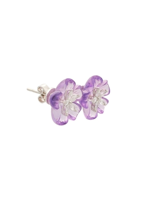 Pendientes exclusivos de amatista natural de calidad extra en forma de flor con un peso total de 11,07 ct, con montura de oro bl