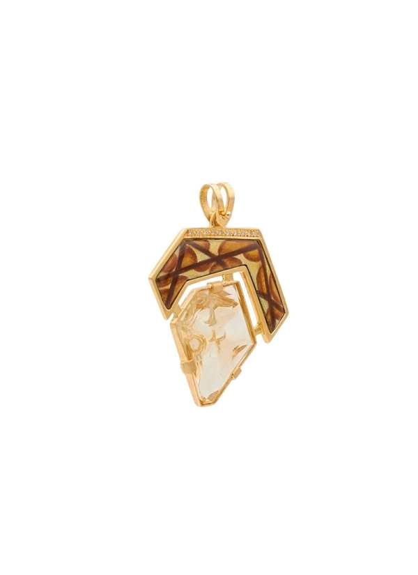 Colgante con esmalte transparente sobre plata cincelada. 
Citrino en talla fantasía. Diamantes en talla brillante con oro de 18k 2