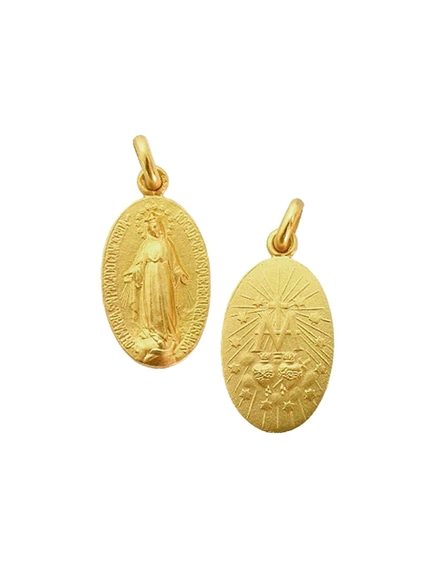 Medalla oval de oro amarillo de 18Kt con la imagen de Virgen Milagrosa, con doble faz.
