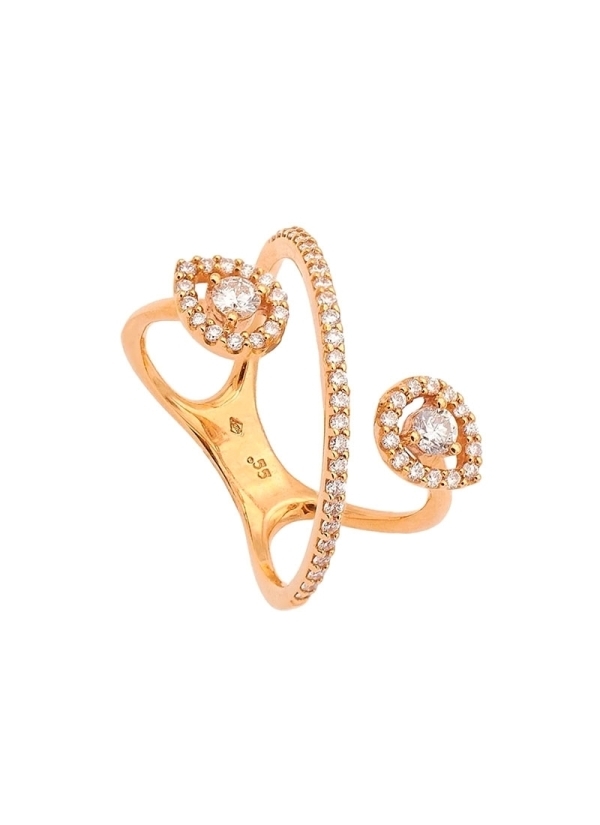 Anillo de oro rosa de 18Kt compuesto por una media alianza cruzada y dos medios brazos rematados en un motivo en forma de gota c