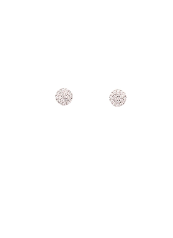 Pendientes pequeños de oro blanco de 18Kt, en forma de pequeño círculo de pavé de diamantes talla brillante con un peso de 0,13c