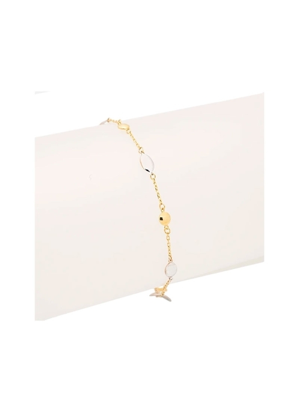 Pulsera de oro bicolor de 18Kt, formada por pequeñas formas ovaladas y planas de color blanco y otras redondeadas de color amari