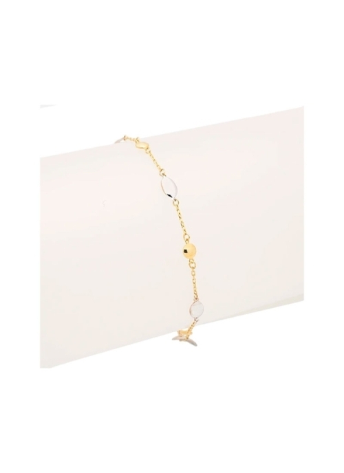 Pulsera de oro bicolor de 18Kt, formada por pequeñas formas ovaladas y planas de color blanco y otras redondeadas de color amari