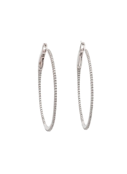 Pendientes de oro blanco de 18Kt en forma de finas criollas redondas de 32mm de diámetro formadas por diamantes talla brillante.