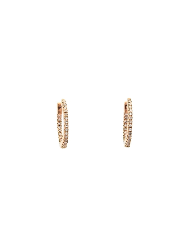 Pendientes de oro amarillo de 18Kt en forma de pequeña criolla redonda de 12mm y diamantes talla brillante.