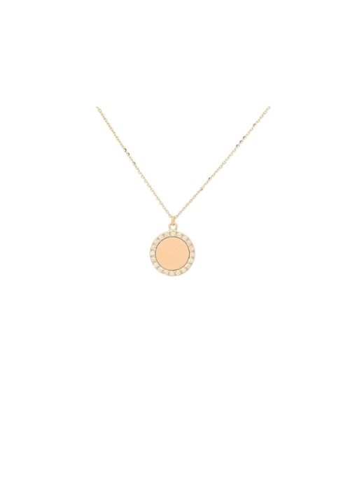 Cadena de oro amarillo de 18Kt con una chapa de oro rodeada de una banda de diamantes talla brillante con un peso de 0,14ct.