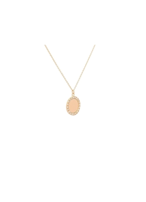 Cadena de oro amarillo de 18Kt con una chapa de oro rodeada de una banda de diamantes talla brillante con un peso de 0,14ct.