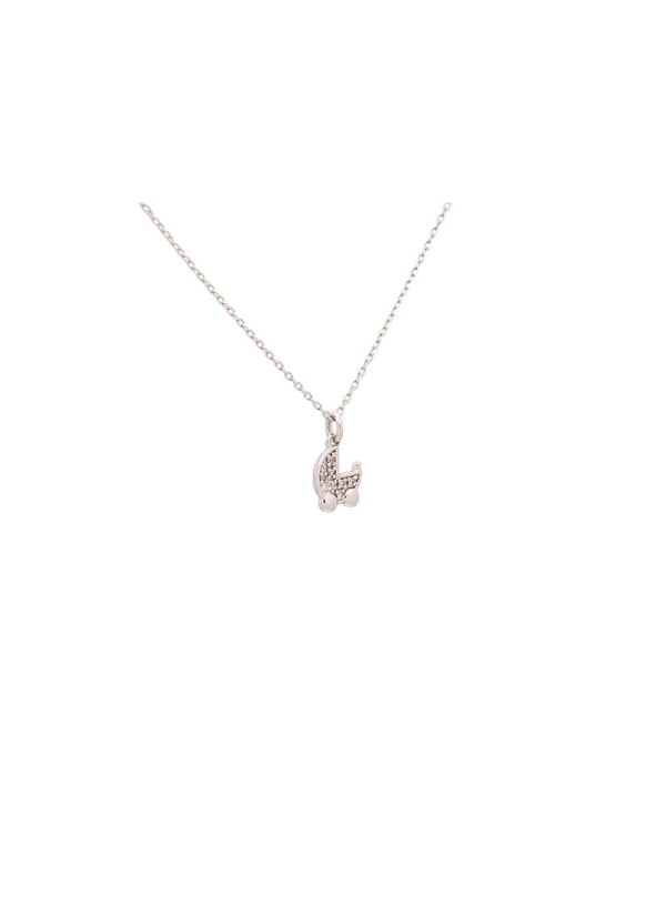 Cadena de oro blanco de 18Kt con un pequeño colgante en forma de carrito de bebé con diamantes talla brillante con un peso de 0,