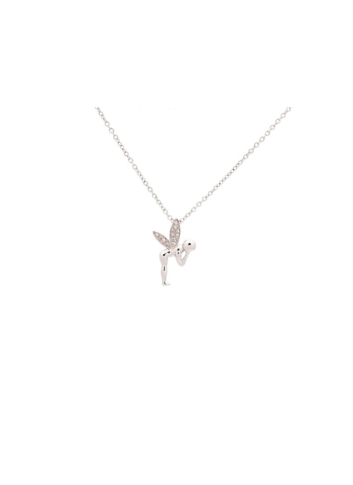 Cadena de oro blanco de 18Kt con un pequeño colgante en forma de Campanilla con diamantes talla brillante con un peso de 0,02ct.