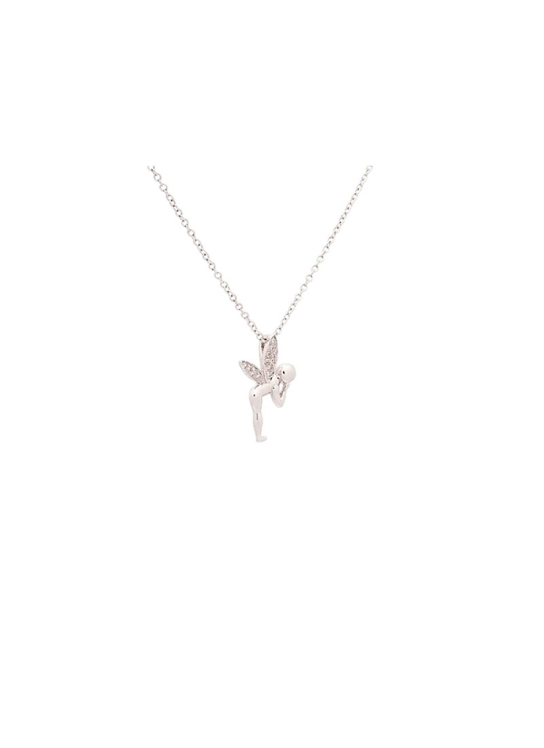 Cadena de oro blanco de 18Kt con un pequeño colgante en forma de Campanilla con diamantes talla brillante con un peso de 0,02ct.