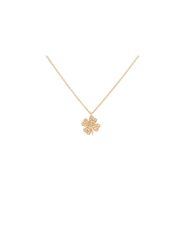 Cadena de oro amarillo de 18Kt con un pequeño colgante en forma de trébol de 4 hojas con diamantes talla brillante con un peso d