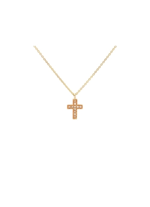 Cadena de oro amarillo de 18Kt con una pequeña cruz de diamantes talla brillante con un peso de 0,03ct.