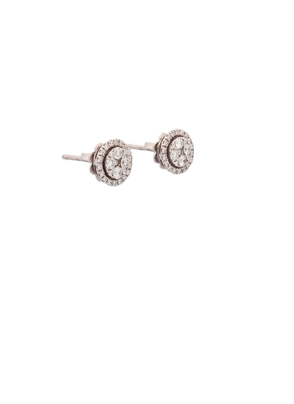 Pendientes de oro blanco de 18Kt, motivo circular compuesto por varios diamantes talla brillante acompañado de una orla de brill