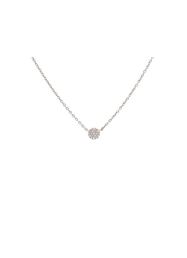 Pequeño colgante de oro blanco de 18Kt motivo circular formado por un diamante talla brillante con 2 círculos concéntricos de br