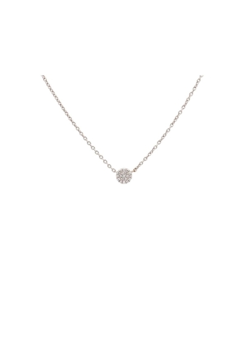 Pequeño colgante de oro blanco de 18Kt motivo circular formado por un diamante talla brillante con 2 círculos concéntricos de br