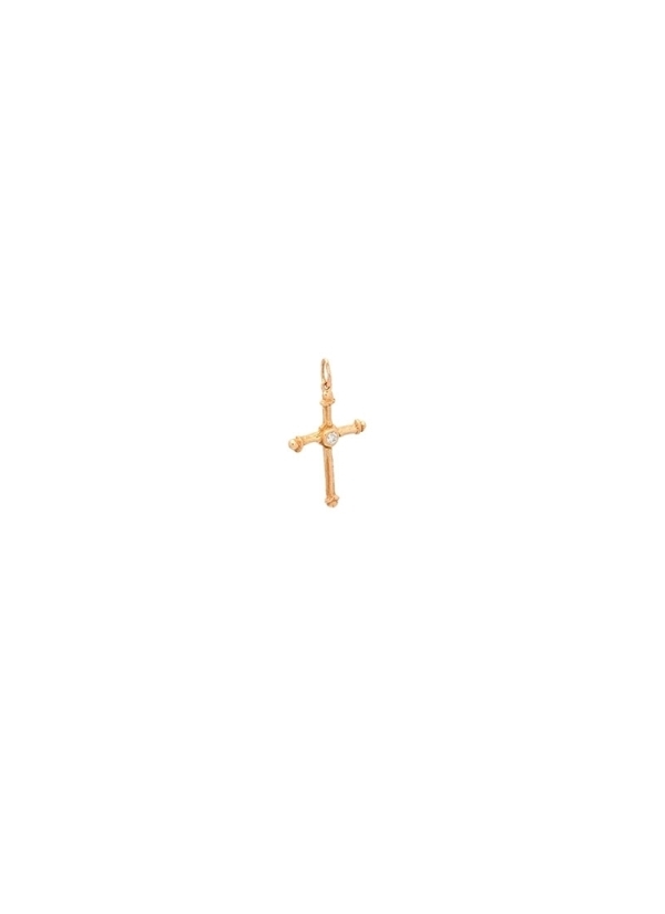 Cruz de oro amarillo mate de 18Kt con un diamante talla brillante en el centro
