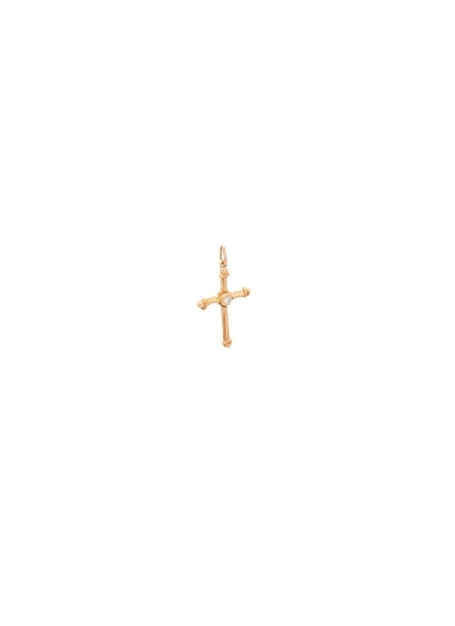 Cruz de oro amarillo mate de 18Kt con un diamante talla brillante en el centro