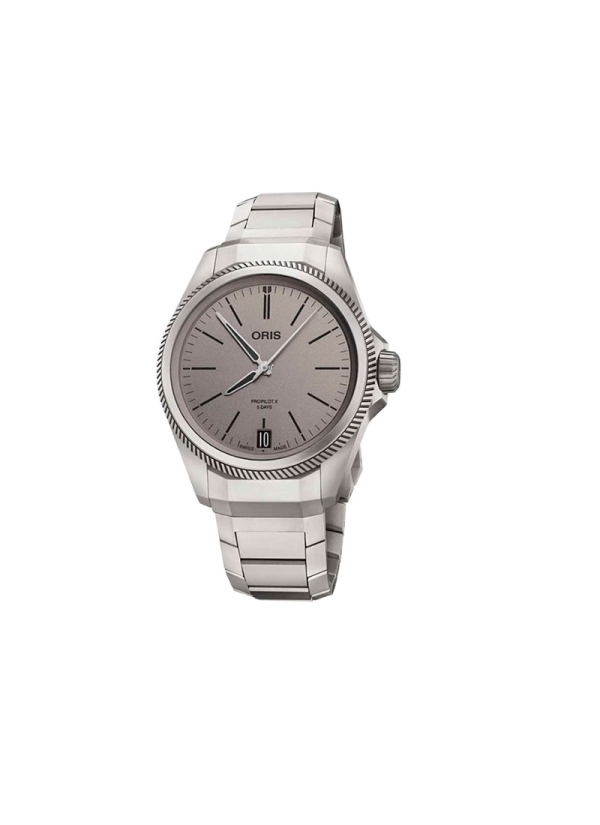 Reloj automático con reserva de marcha de hasta 120 h en caja de titanio de 39.00 mm, esfera de color gris con cristal de zafiro