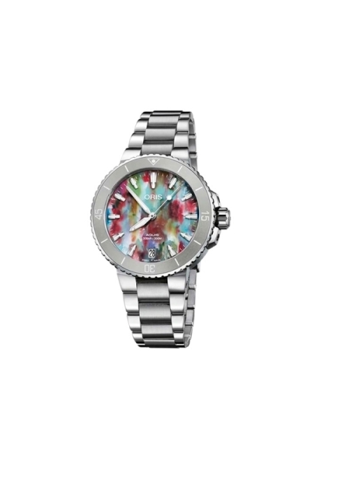 Reloj automático con reserva de marcha de hasta 38h, caja de acero de 36.50mm, esfera multicolor elaborada con residuos plástico