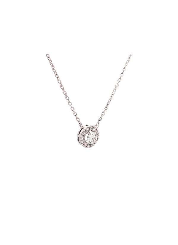 Cadena de oro blanco de 18Kt y colgante redondo formado por un diamante central talla brillante con un peso de 0,33ct certificad