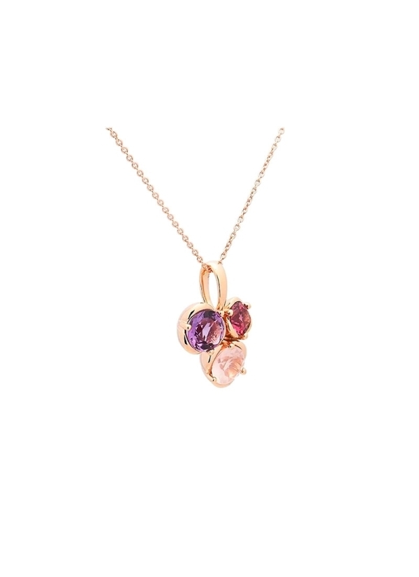 Cadena de oro rosa de 18Kt y colgante con cuarzo amatista, cuarzo rosa y turnalina tallas redondas engastadas en chatones con ga