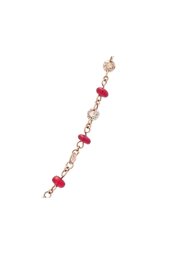 Cadena de oro rosa de 18Kt que lleva entorchados diamantes color brown de talla redonda y pequeños rondeles de rubí con un peso 
