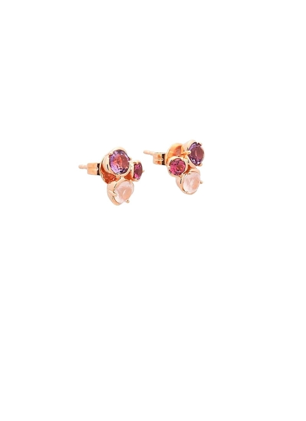 Pendientes de oro rosa de 18Kt, con cuarzo amatista, cuarzo rosa y turnalina tallas redondas engastadas en chatones con garras. 2