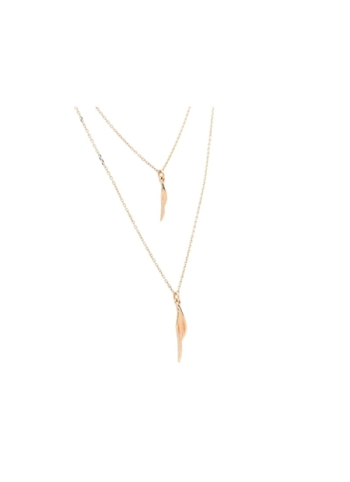 Cadena doble de oro amarillo de 18Kt con colgante en forma de hoja retorcida de distinto tamaño en cada una de ellas