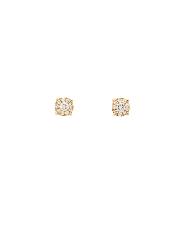 Pendientes de oro amarillo de 18Kt de contorno circular formados por un diamante rodeado de otros 9, todos ellos talla brillante