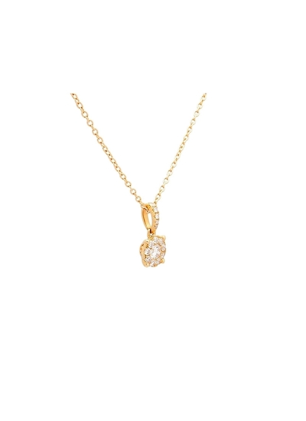 Cadena de oro amarillo de 18Kt con un colgante circular formado por un diamante central rodeado de otros 9, todos ellos talla br