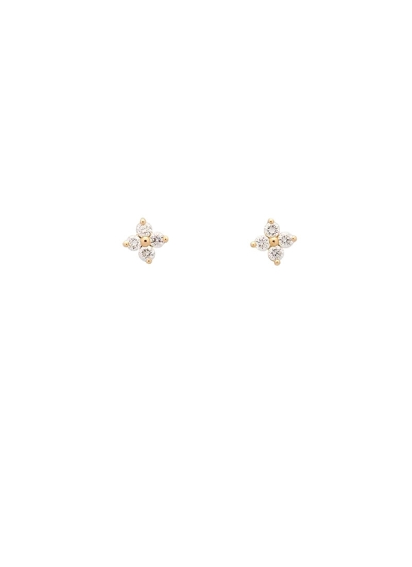 Pendientes de oro amarillo de 18Kt con 4 pequeños diamantes talla brillante, dispuestos de tal manera que forman una flor. Peso 