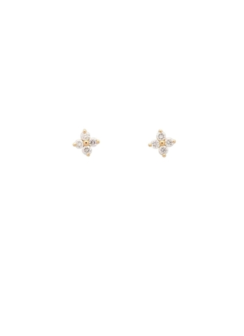Pendientes de oro amarillo de 18Kt con 4 pequeños diamantes talla brillante, dispuestos de tal manera que forman una flor. Peso 