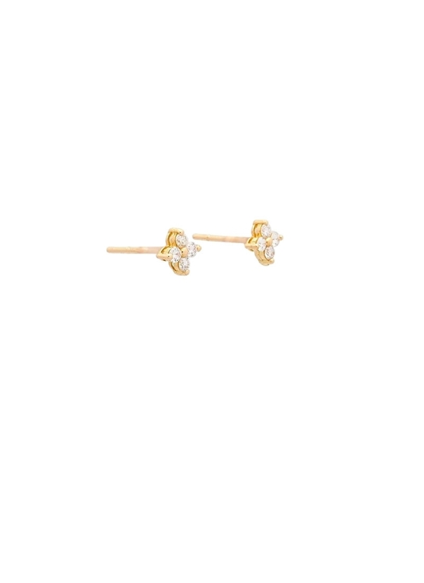 Pendientes de oro amarillo de 18Kt con 4 pequeños diamantes talla brillante, dispuestos de tal manera que forman una flor. Peso  2