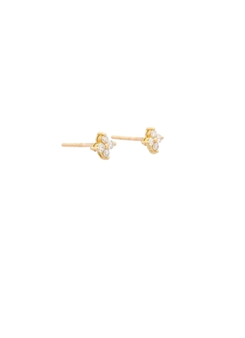 Pendientes de oro amarillo de 18Kt con 4 pequeños diamantes talla brillante, dispuestos de tal manera que forman una flor. Peso 