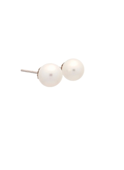 Pendientes de oro blanco de 18Kt, pequeña casquilla gallonada con perla cultivada australiana redonda de 9-9 1/2mm.