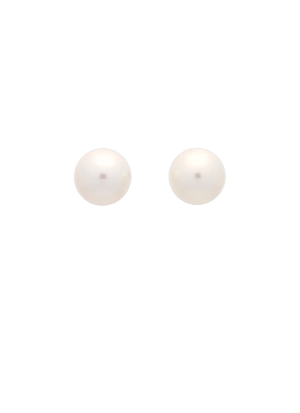 Pendientes de oro blanco de 18Kt, pequeña casquilla gallonada con perla cultivada australiana redonda de 9-9 1/2mm.