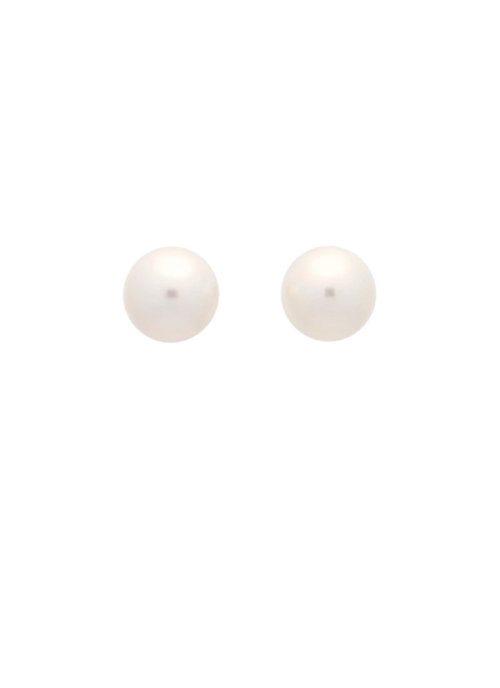 Pendientes de oro blanco de 18Kt, pequeña casquilla gallonada con perla cultivada australiana redonda de 9-9 1/2mm.