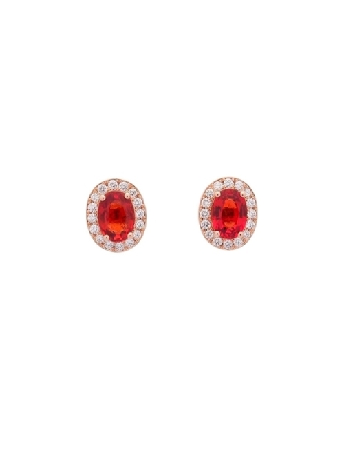 Pendientes de oro rosa de 18Kt con un bonito zafiro de color naranja amarronado natural de talla oval, ambos con un peso total d