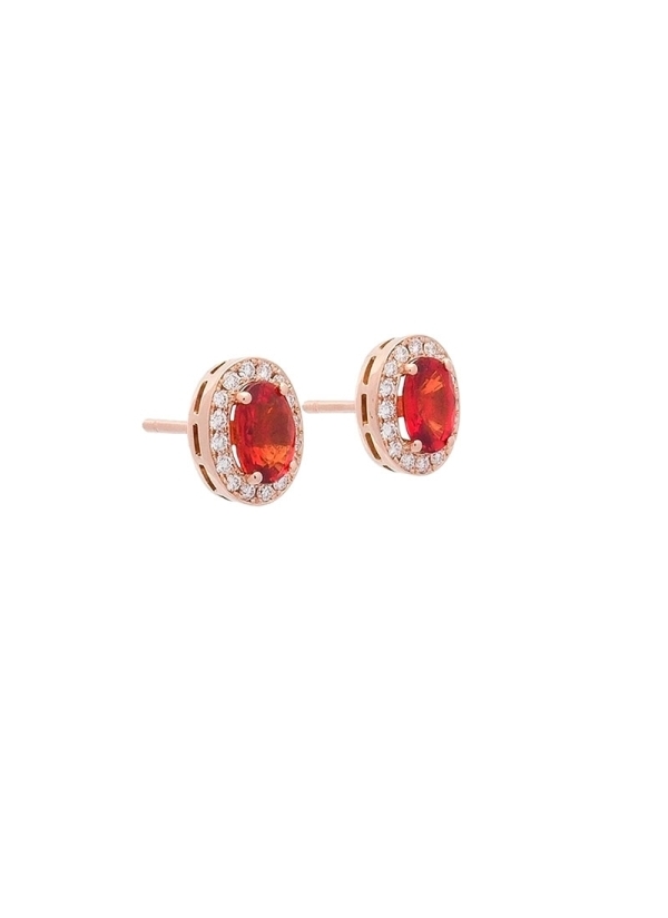 Pendientes de oro rosa de 18Kt con un bonito zafiro de color naranja amarronado natural de talla oval, ambos con un peso total d