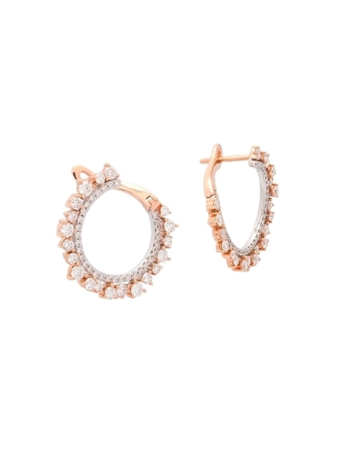Pendientes de oro rosa y blanco de 18Kt con 102 diamantes talla brillante, dispuestos en semicírculo con un peso total de 1,31ct