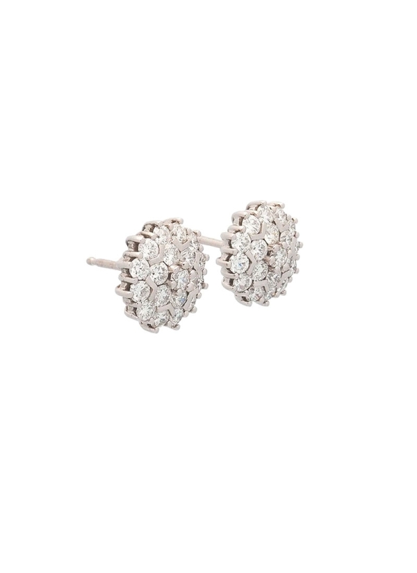 Pendientes pegados de oro blanco de 18Kt con un diámetro de 12mm, con diamantes talla brillante dispuestos en 3 alturas. Un bril 2