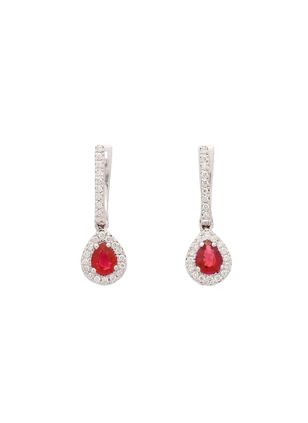 Pendientes largos (21mm) de oro blanco de 18Kt, compuesto por una fina criolla de diamantes talla brillante, ligeramente rectang
