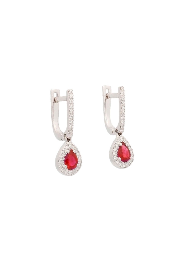 Pendientes largos (21mm) de oro blanco de 18Kt, compuesto por una fina criolla de diamantes talla brillante, ligeramente rectang 2