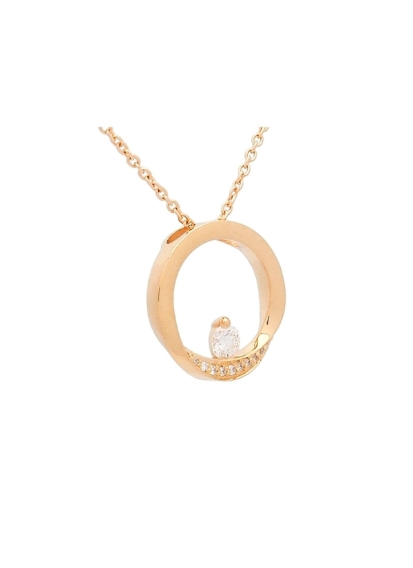 Cadena de oro amarillo de 18Kt con un colgante en forma de aro fino en su mayor parte con acabado brillante, en una pequeña zona