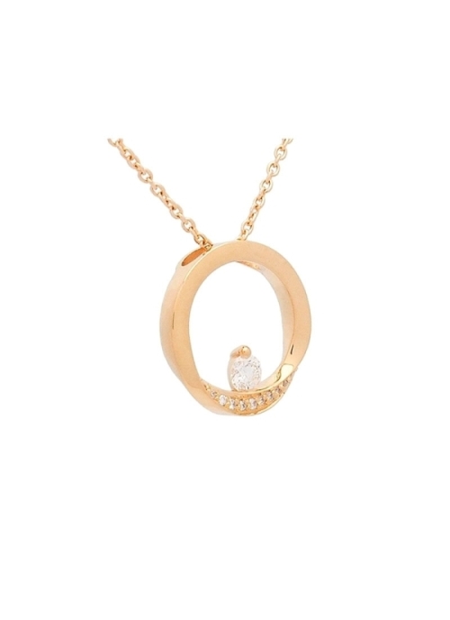 Cadena de oro amarillo de 18Kt con un colgante en forma de aro fino en su mayor parte con acabado brillante, en una pequeña zona