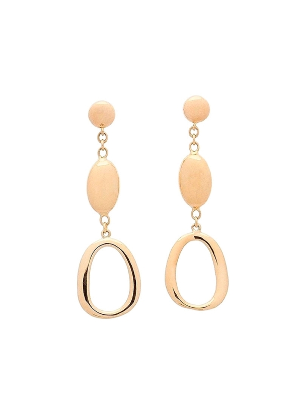 Pendientes de oro amarillo de 18Kt, forma circular unida a otra ovalada y terminado en un contorno ovalado de mayor tamaño.