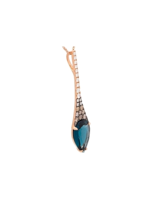 Cadena de oro rosa de 18Kt, con motivo lanceolado, formado por una perilla de topacio azul london de 3,48ct. En disminución haci